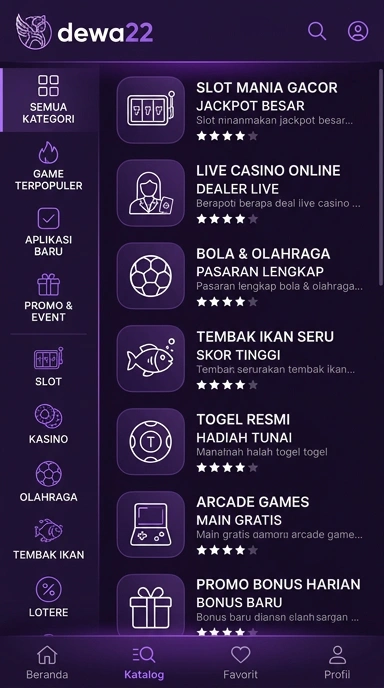 Tampilan katalog aplikasi dewa22