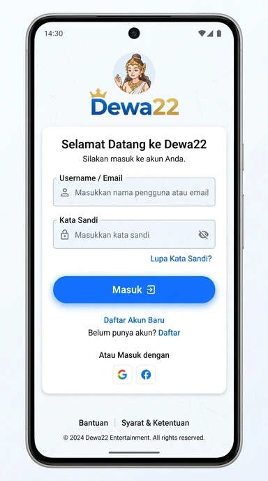 Tampilan halaman login dewa22